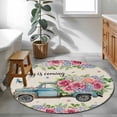 thumbnail image 3 of Small Round Rug 3Ft Washable Non-Slip, Spring Circle Area Rugs for Living Room Bedroom, Farmhouse Retro Truck Botanical Rose Butterfly Indoor Floor Mats Carpet Runner for Home Decor, 3 of 8