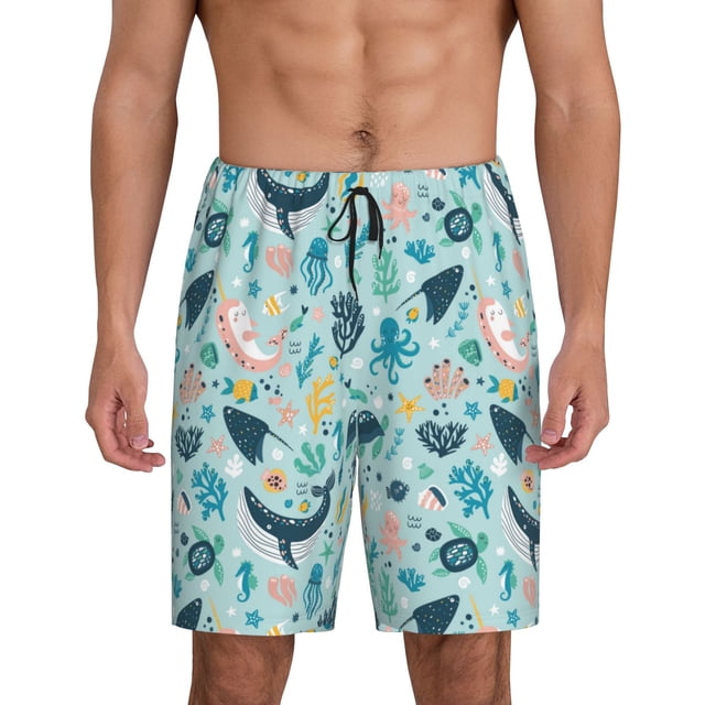 Fotbe Sea Animal Pantalones Cortos de Pijama para Hombre, Ropa de Dormir, Pantalones de Pijama Cortos para Hombre-Medium