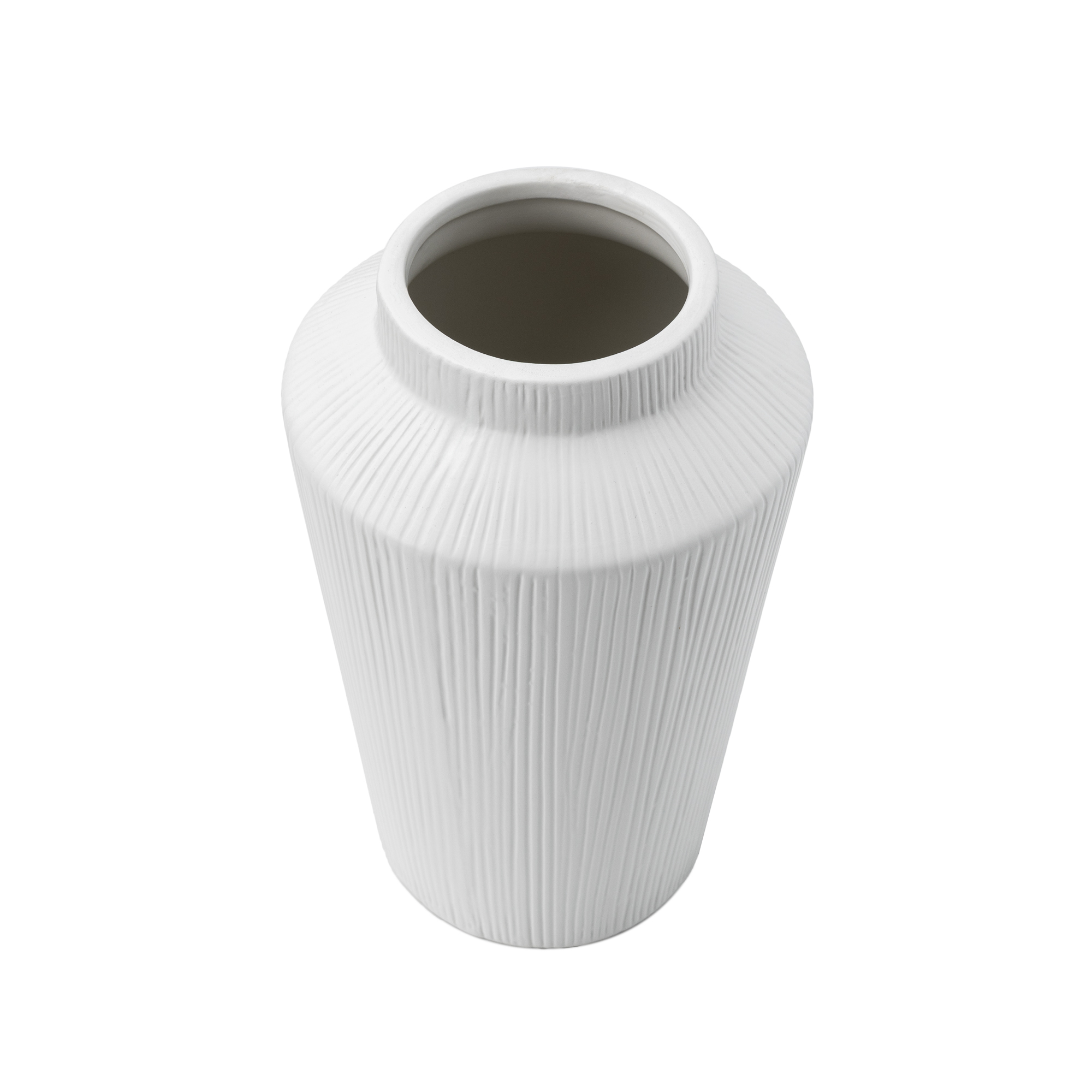 Better Homes & Gardens Angular Tall White Ribbed Ceramic Decorative Vase, 10"