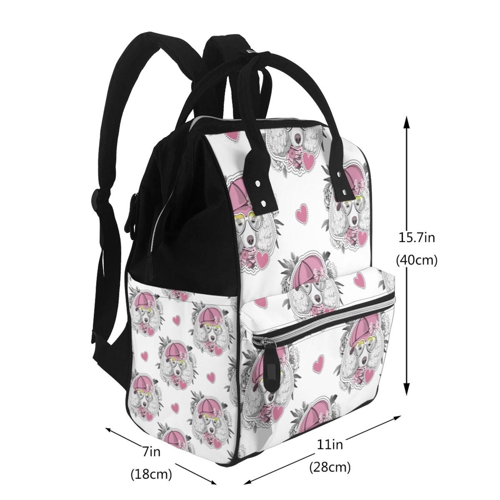 Fuzoiu Cartoon Poodle Dog Print Diaper Bag Backpack,Baby Essentials Travel Tote,Multi function Waterproof Diaper Bag, Travel Essentials Baby Bag - Unisex