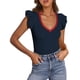 thumbnail image 1 of Camisa de Mujer PRETTYGARDEN Cuello en V con Volantes Azul Marino Talle M, 1 of 9