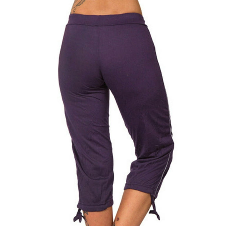 Workout Pants Capris for Women Yoga Capri Trackpants High Waist Drawstring  Jogging Hiking Athletic Sweat Slacks (Small, Purple)