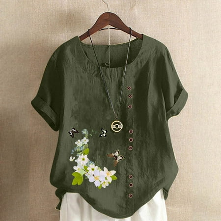 

Fatuov T Shirts for Women Bustier Tops for Women Casual T-shirts New Fashion for 2023 Round Neck Short Sleeve Blouses on Clearance Army Green 5XL