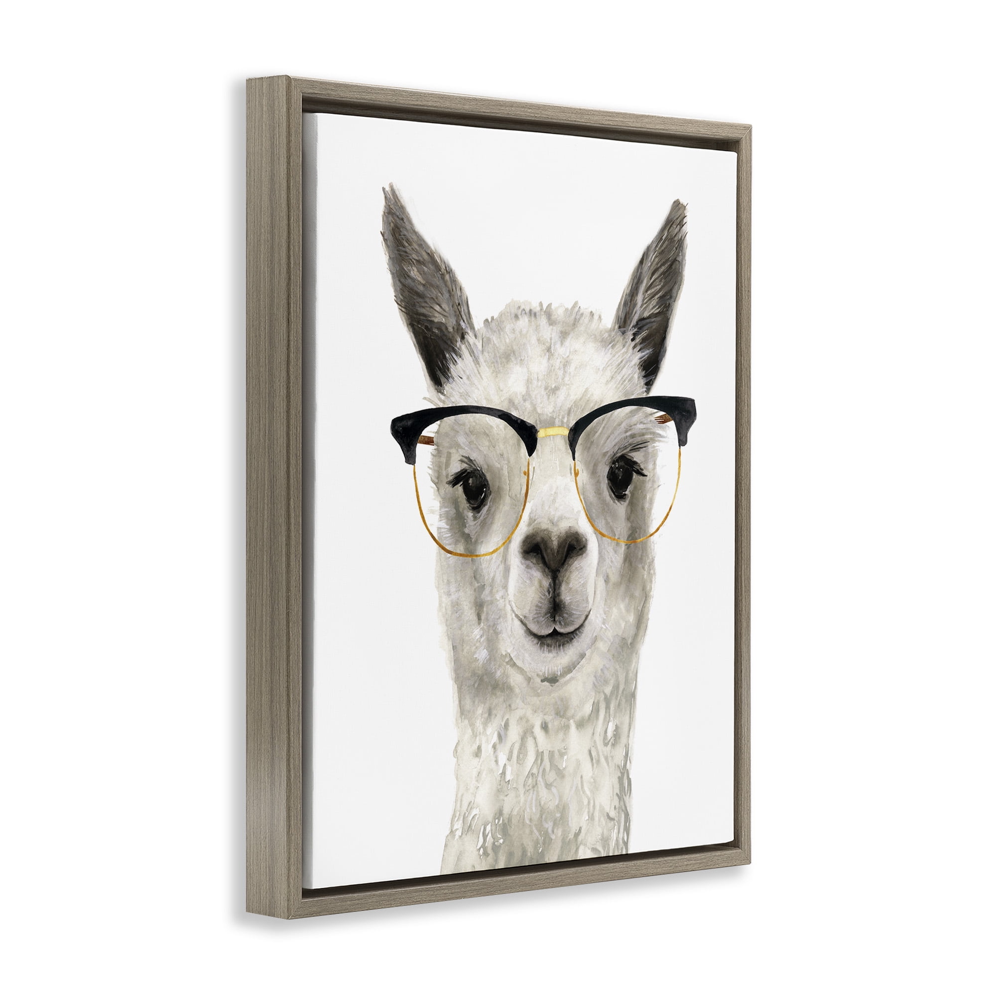 Stupell Industries Hipster Llama In Glasses Animals & Insects Painting Brown Floater Framed Canvas Art Print Wall Art, 17 x 21
