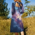 thumbnail image 5 of Pink And Blue Galaxy Sky Flare Dress Square Neck Dress Elegant Female Fashion Printed Dress, 5 of 9