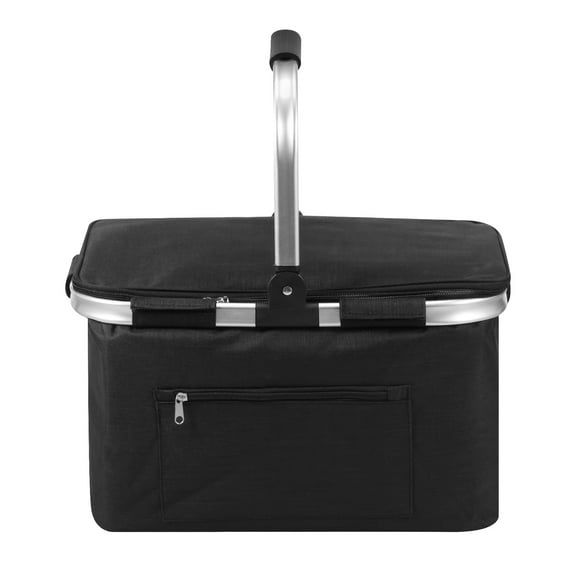 Grusce 30L Picnic Basket, Collapsible Shopping Basket with Lid, Large Market Basket with Handles, Reusable Folding Grocery Basket Insulated Cooler Bag for Picnic Travel