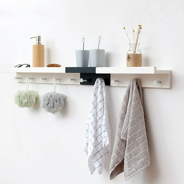 modern wood wall mounted shelf picture ledge coat rack flower stand key rack with alloy hooks for home decor diy
