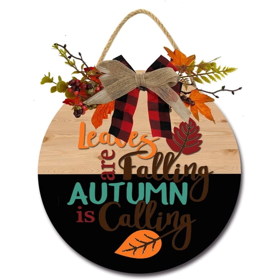 Eveokoki 12" Fall Autumn Leaves Wooden Door Sign, Welcome Front Door Plaque Hanger Home Decoration for Farmhouse Office Coffee Shop,Hanging Sign Board with Hanging String for Home Decor