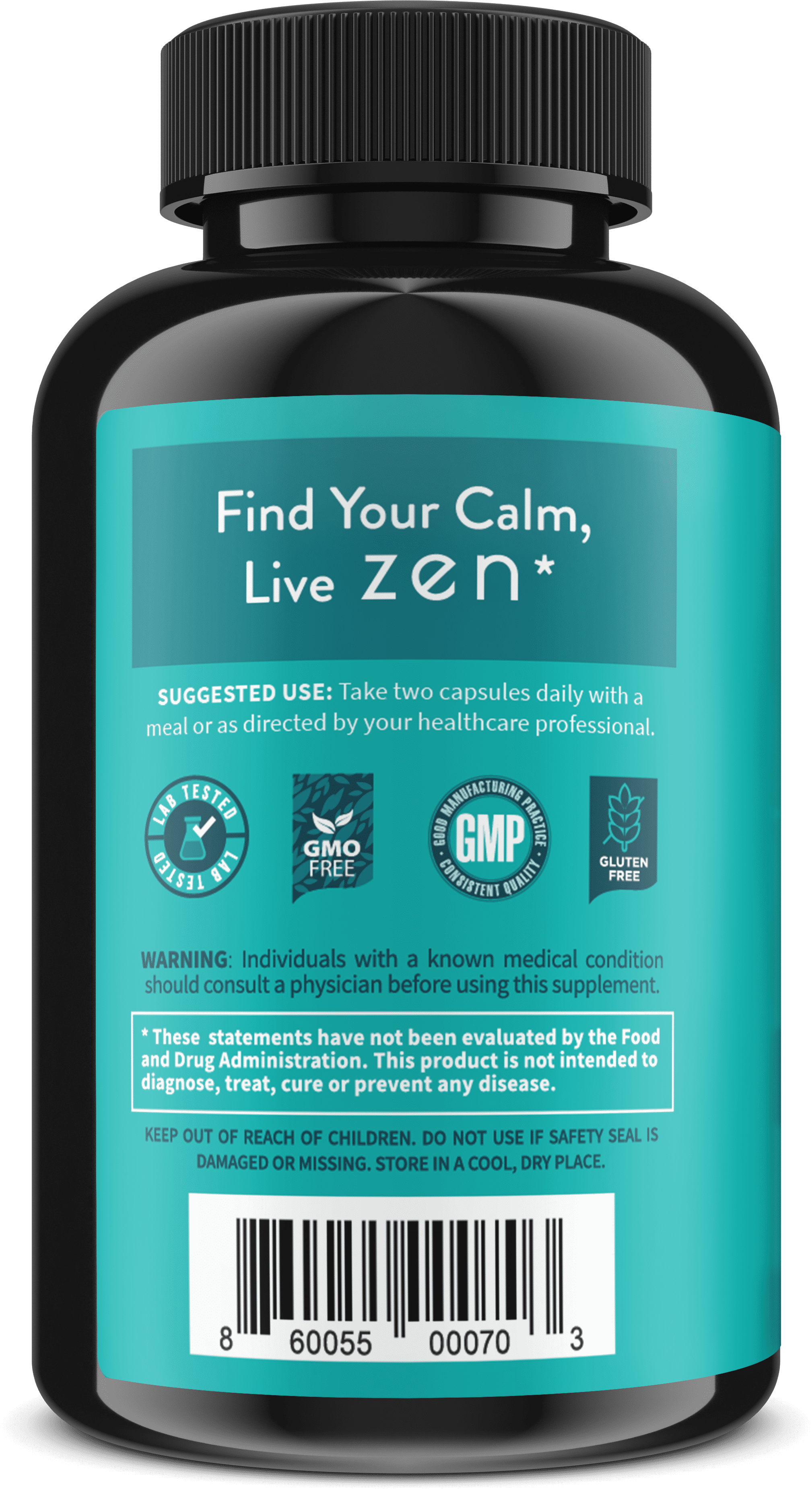 WellPath Zen Anxiety and Stress Relief Supplement with Ashwagandha, L-Theanine, Rhodiola Rosea, Hawthorne - 60 Veg. Capsules