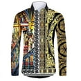 thumbnail image 3 of Camisas de manga corta con botones y estampado 3D de lujo de alta gama con patrón dorado para hombres, blusas de estilo callejero de moda, atuendos de hip hop, 3 of 5