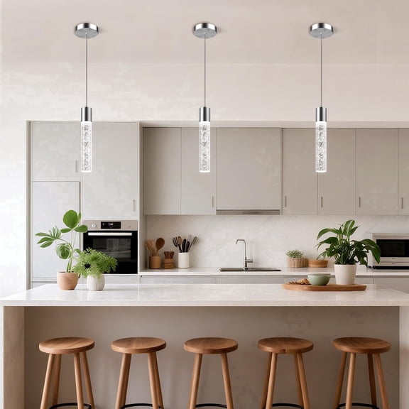 Kincubow 3-Pack LED Pendant Light Kitchen Island Hanging Light Brushed Nickel Modern Pendant Fixture with Crystal Bubble 6500K