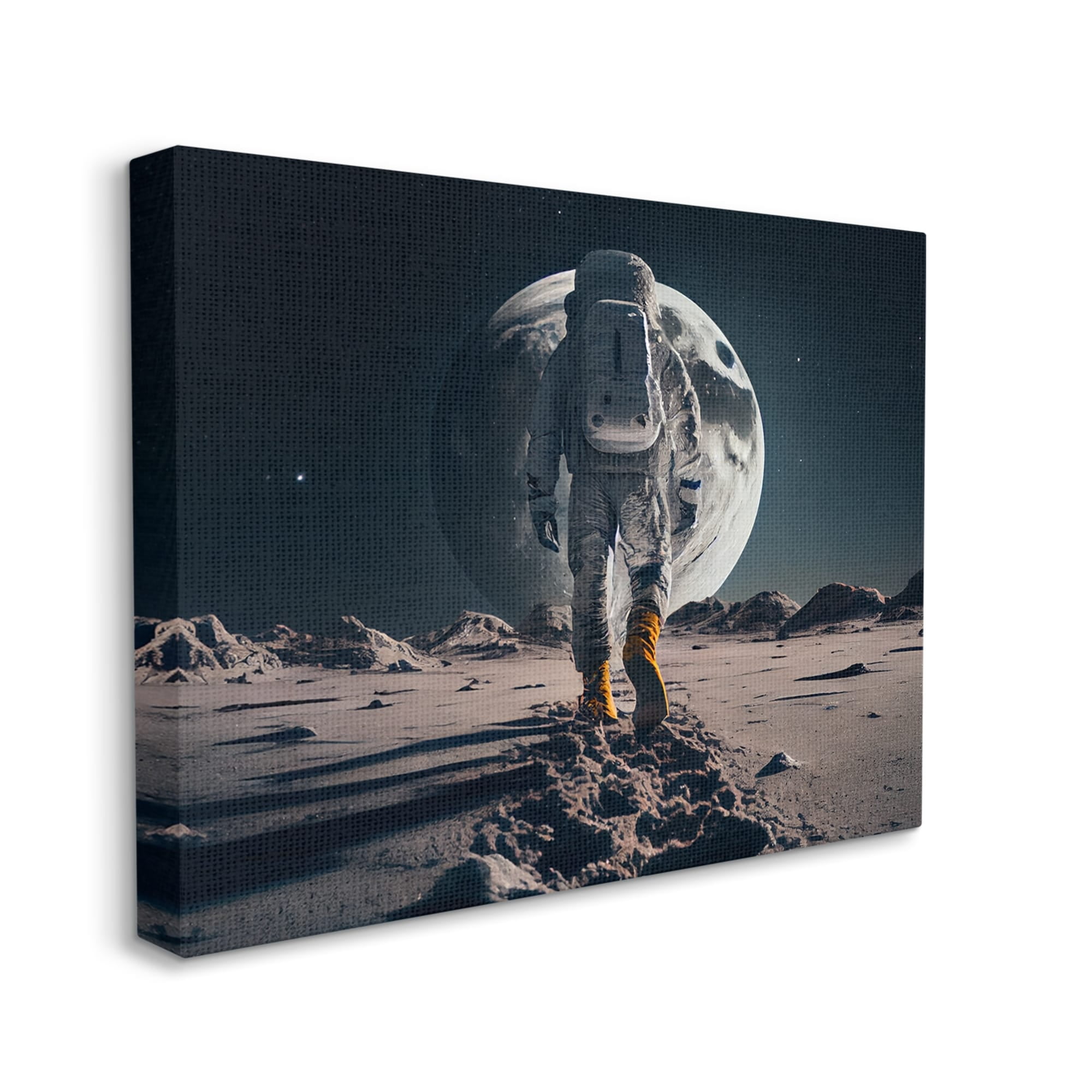 Stupell Industries Man On Moon Outer Space Astronaut Fairy Tales & Fantasy Painting Gallery Wrapped Canvas Print Wall Art