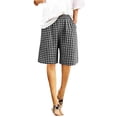 thumbnail image 4 of hotojiny Womens Bermuda Shorts Summer Casual Wide Leg Cotton Long Shorts Knee Length High Waisted Plaid Shorts Beach Outfits, 4 of 7