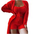 thumbnail image 2 of Women's Fuzzy Fleece 3 Piece Outfits Pajamas Soft Cardigan Coat Jacket and Crop Tank Top Shorts Set Loungewear, 2 of 4