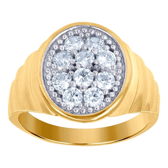 10k Two-tone Gold Mens Cubic Zirconia Oval Engagement Ring 13x2.3mm Wide Wedding Band for Men
