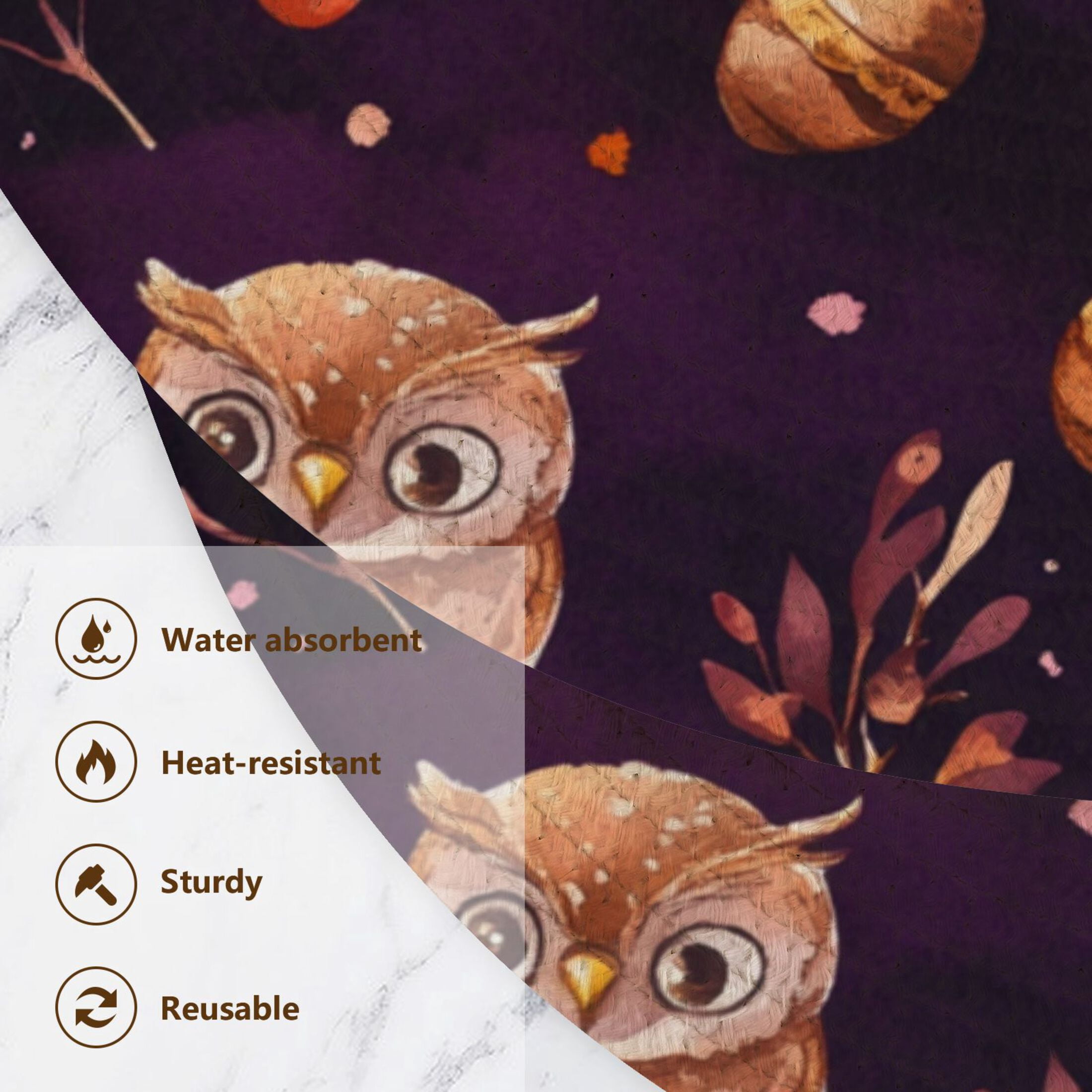 WOBOGO Adorable Baby Owls and Acorns Pattern Coil Placemats 3pcs Resistant Hot Pads Mat for Table Counter Cooking Potholder 15in