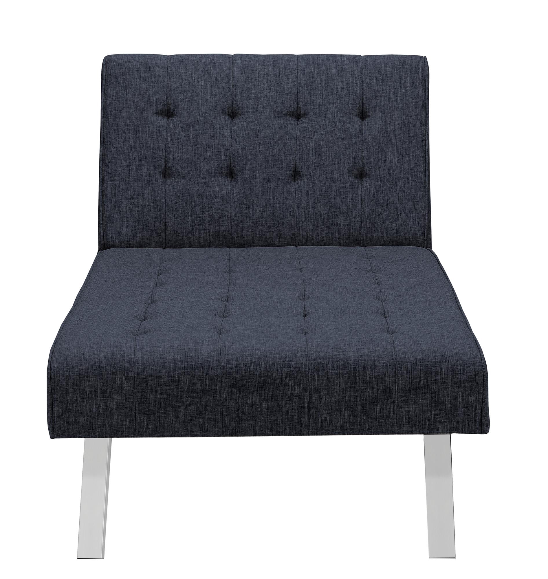DHP Emily Sectional Futon Sofa Bed with Convertible Chaise Lounger, Modern Design with Sturdy Chrome Legs, Navy Linen