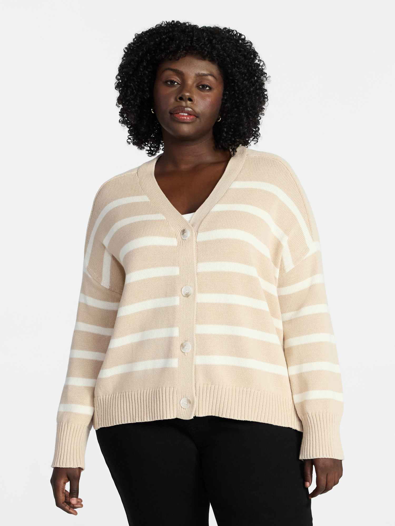 Terra & Sky Women's Plus Size Boyfriend Cardigan with Long Sleeves, Midweight, Size 0X-5X