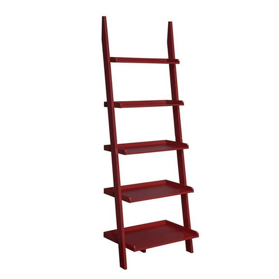 Pemberly Row Contemporary Bookshelf Ladder in Red Wood Finish