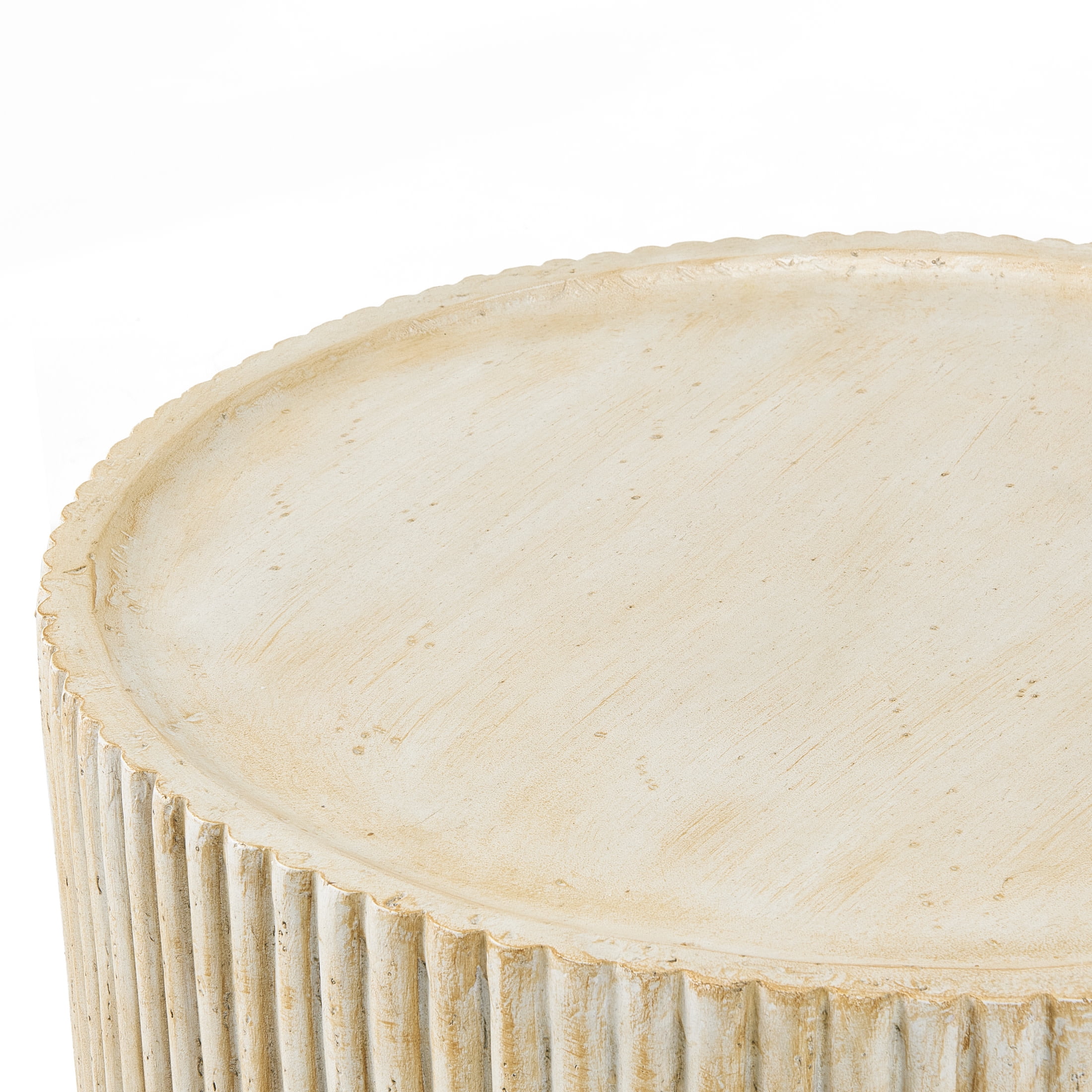 Christopher Knight Home 23.5" MGO Round Fluted Coffee Table, Indoor and Outdoor Use, Natural Travertine
