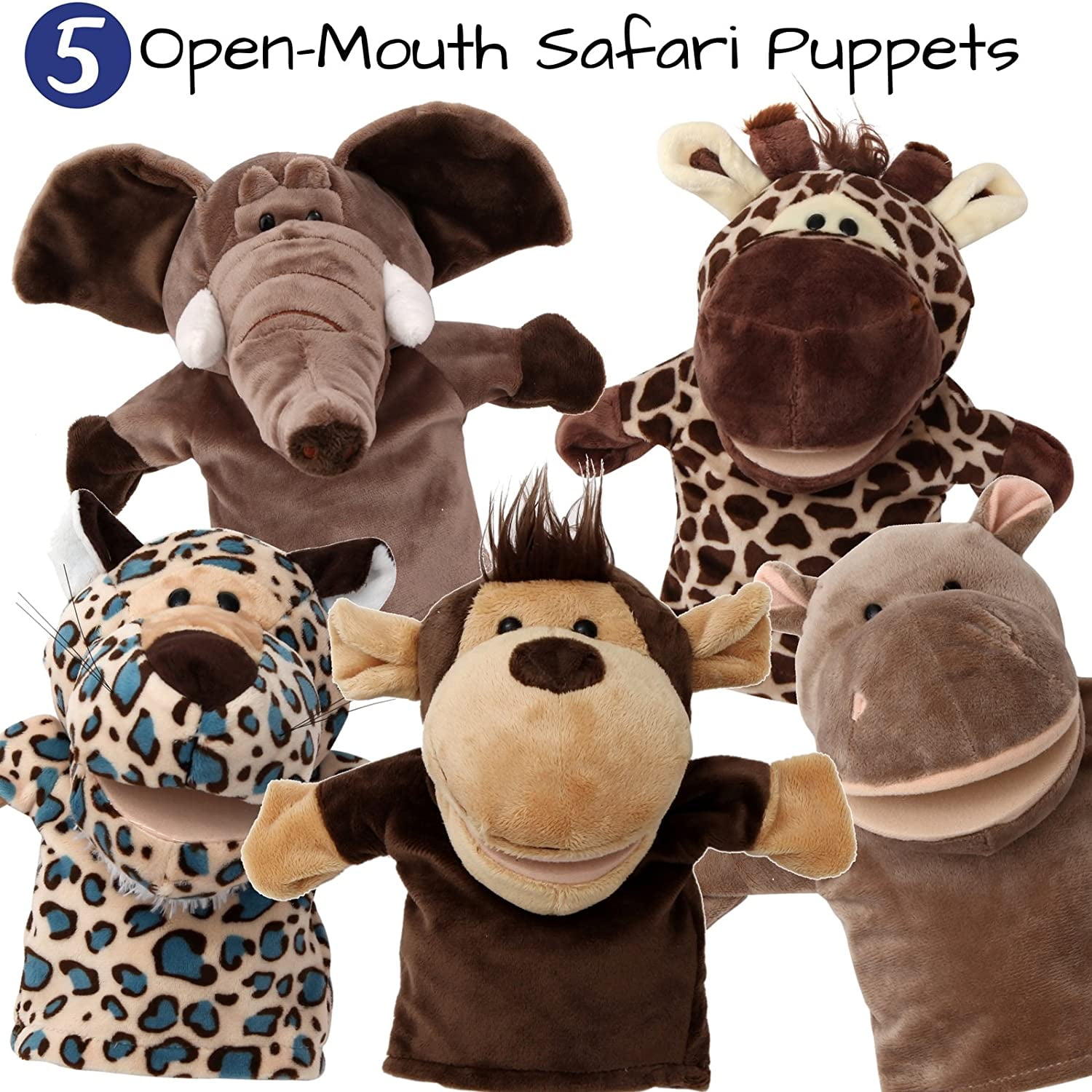 Pig Sheep Safari Hand Puppets 5-Piece Set Animal Open Movable Mouth/Zoo Farm 