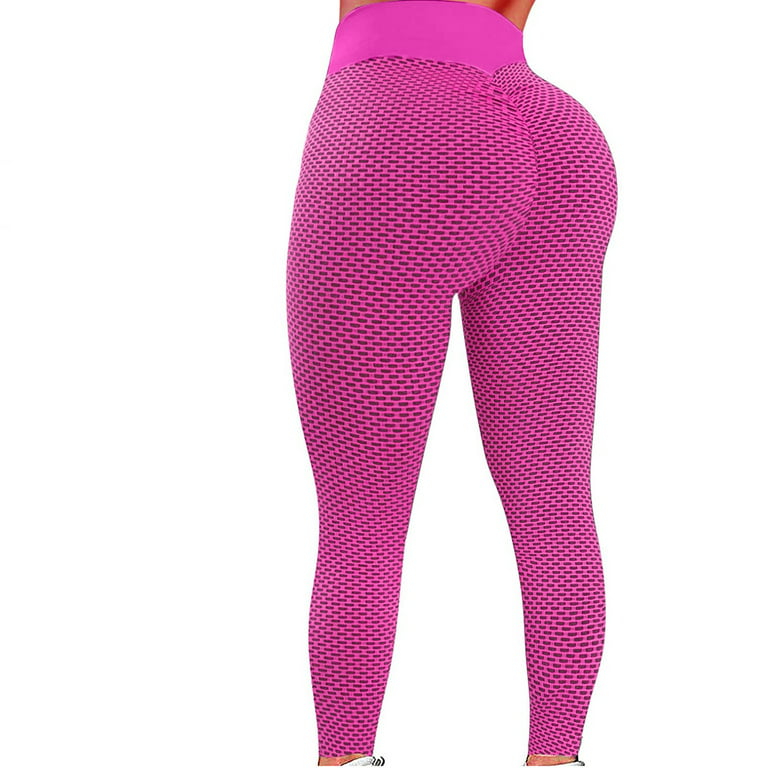 Gubotare Womens Yoga Pants Petite Women High Wasited Leggings with Pockets  Tummy Control Workout Yoga Pants,Hot Pink L