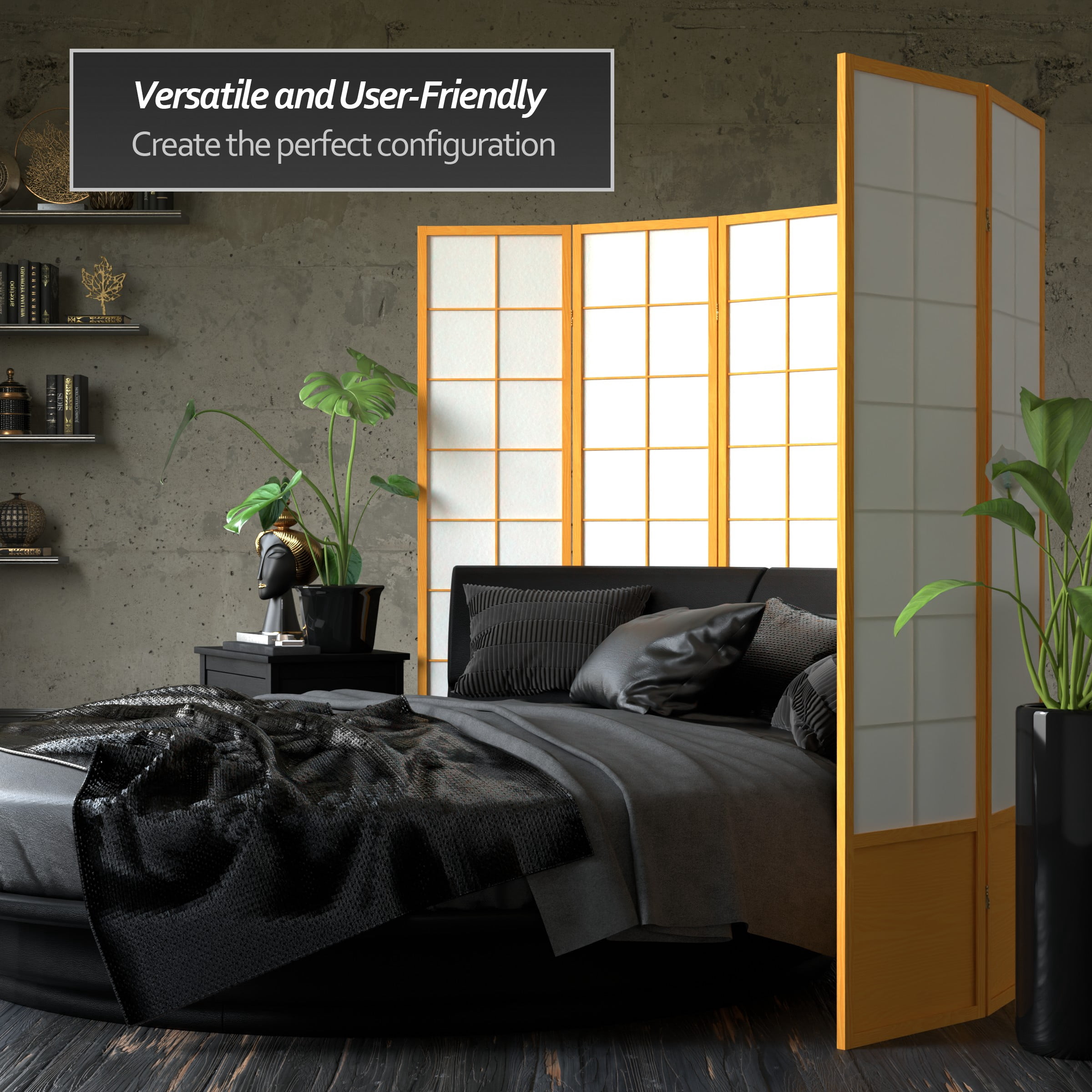 6 ft. Tall Premium Japanese Design Wide Window Pane Screen - Honey - 3 Panels