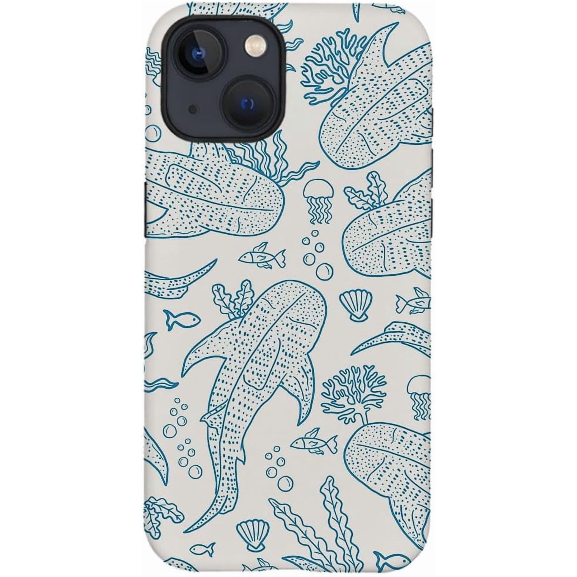 Case for iPhone 15, Whale Sea Shark Coral Reef Aesthetic Phone Case, Trendy Frosted Silicone Shockproof Cover for Girl Women