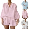 thumbnail image 1 of Économies d'Été Liquidation 2025 Bovxnpu Ensembles de Pyjama Grande Taille pour Femmes, Ensemble de Détente 2 Pcs pour Femmes, Robe de Nuit Chaude Décontractée avec Manches Lanterne et Poche Élastique TG, 1 of 4