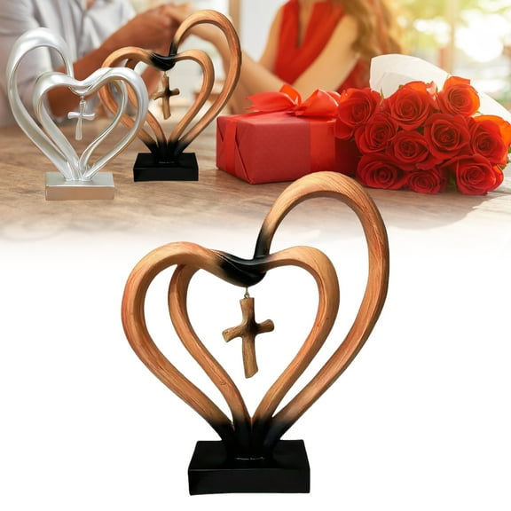 Romantic Wedding for Couples - Resin Sculpture of Two Hearts and Cross, 1st, 6th to 60th Anniversary Wedding Gifts for Her and Him
