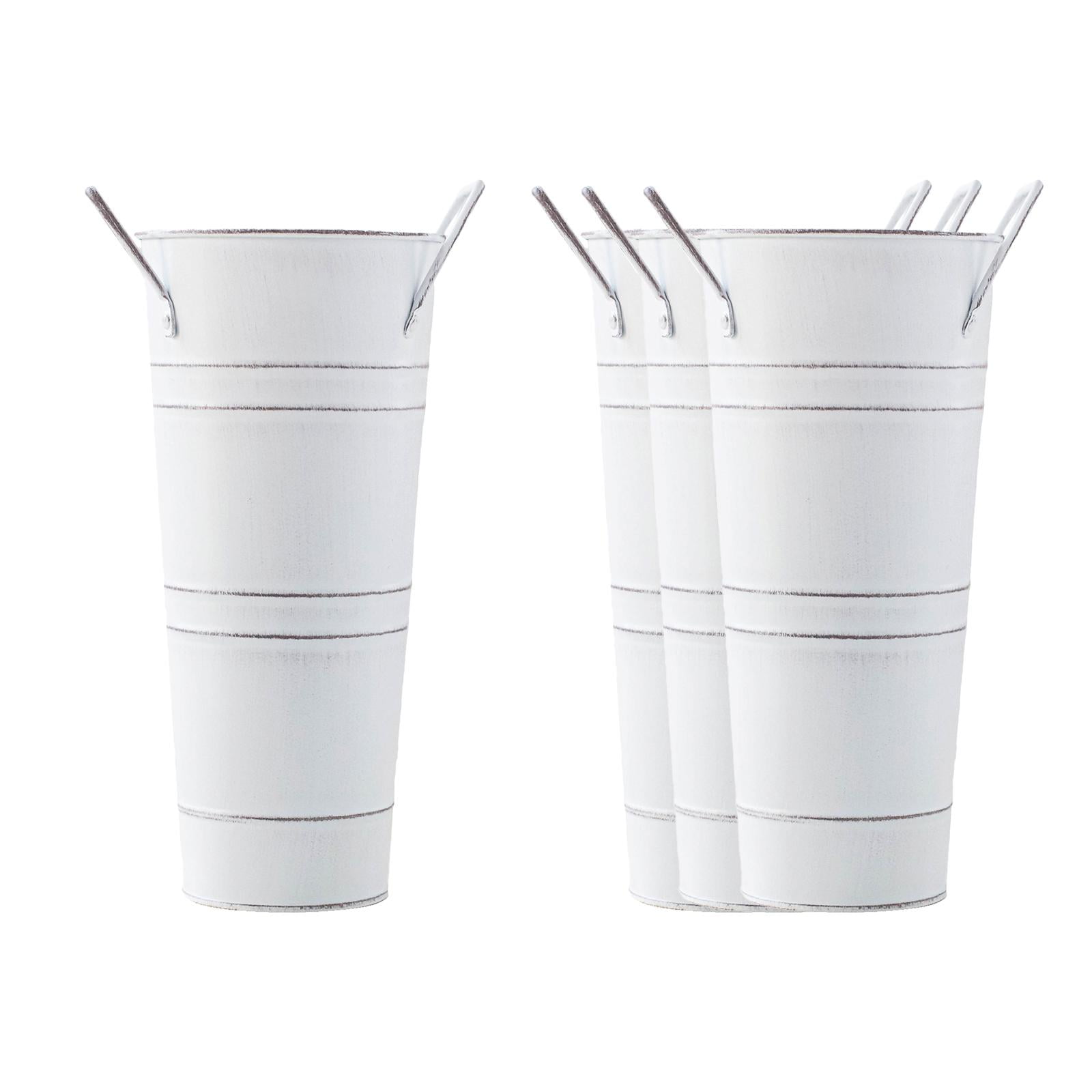 Baoblaze 4 Pieces French Floral Bucket Iron Flowerpot Umbrella Stand Holder Flower Bucket White