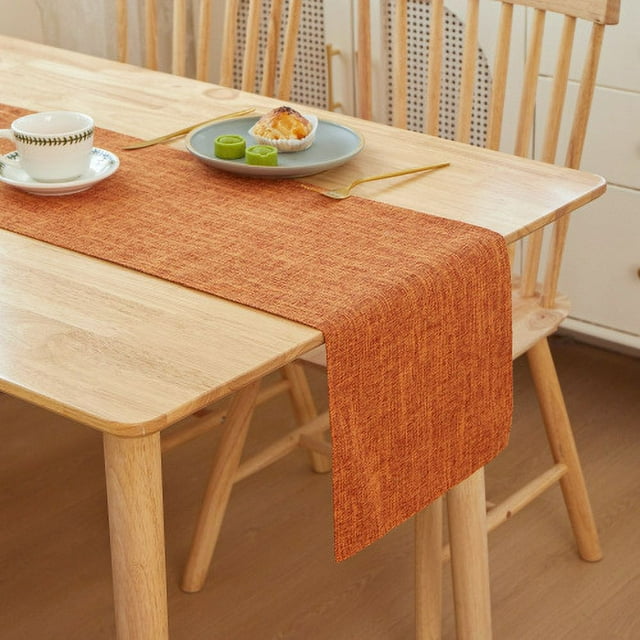 Nvzi Almohadilla aislante de lino grueso para mesa de comedor, cojín para escritorio de oficina, bandera de mesa decorativa, tela resistente al calor para bandera de té (naranja, 180 x 30 cm)