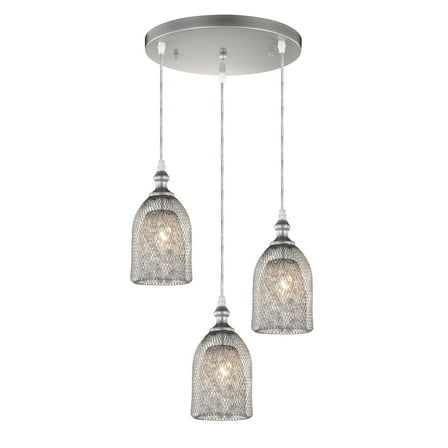 Warehouse of Tiffany Haydar Silver 3-light Mesh Pendant with Crystals