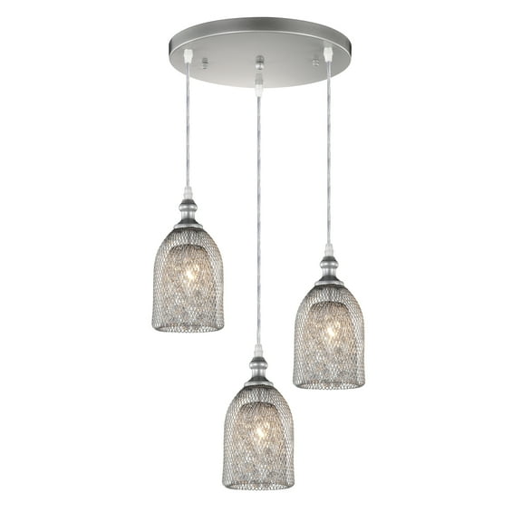 Warehouse of Tiffany Haydar Silver 3-light Mesh Pendant with Crystals