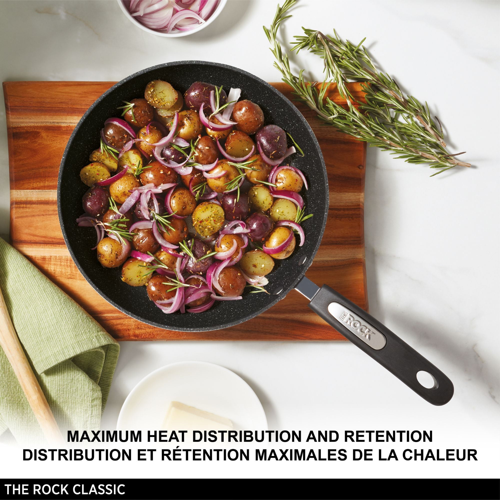 Starfrit The Rock Classic 12" Fry Pan, Non-Stick, Extra Thick Aluminum Base, Oven & Dishwasher Safe, Scratch Resistant, Durable, White