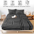 thumbnail image 5 of Twin XL Size Fitted Sheet Set - Black Boho 2 Piece Bedding Sets 16" Deep Pocket Fitted Sheet with 1 Pillowcases, Abstract Geometric Curves Lines Mminimalist Brushed Microfiber Hotel Luxury Bed Sheets, 5 of 9