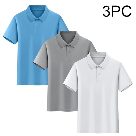 Abomasnow Boys T Shirts 3 Pack Kids Short Sleeve Button Down Collared Shirts Summer Moisture Wicking Shirts for 3-17 Years