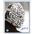 thumbnail image 1 of Gerry Cheevers Boston Bruins Autographed Black & White Mask Close-Up 8x10 Photo, 1 of 1