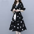 thumbnail image 1 of Robe Femme à Manches Courtes Mode Simple à Pois Jupe Trapèze Taille Haute à Col en V Robe Chandail, 1 of 6