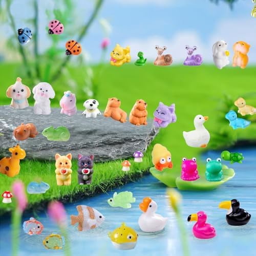 RibRave 200 Pcs Mini Resin Animals - Miniature Animal Figurines Mini Animals to Hide Little Tiny Animal Figures Bulk for Fairy Garden Micro Landscape Decor Dollhouse Crafts Accessories