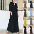 thumbnail image 6 of gakvbuo Linen Dress For Women Turndown Collar Roll-Up Long Sleeve Maxi Dress Es With Pocket Loose Long Shirt Dress, 6 of 8
