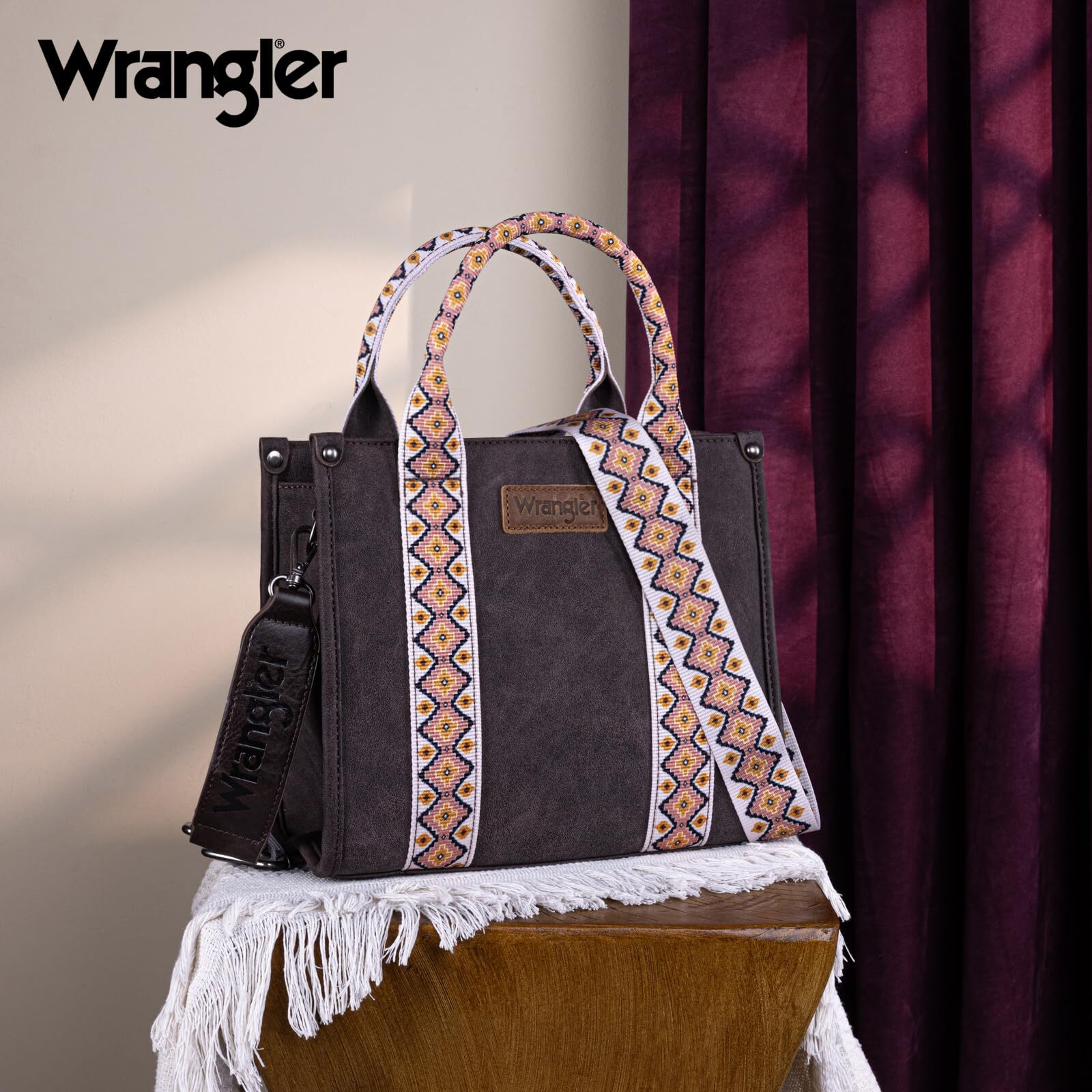 Wrangler Aztec Tote Bag for Women Boho Shoulder Purse, Cf/Coffee