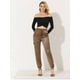 thumbnail image 2 of Pantalones cargo de satén sedoso de tiro alto elástico con cordón para mujer Caqui oscuro M, 2 of 6
