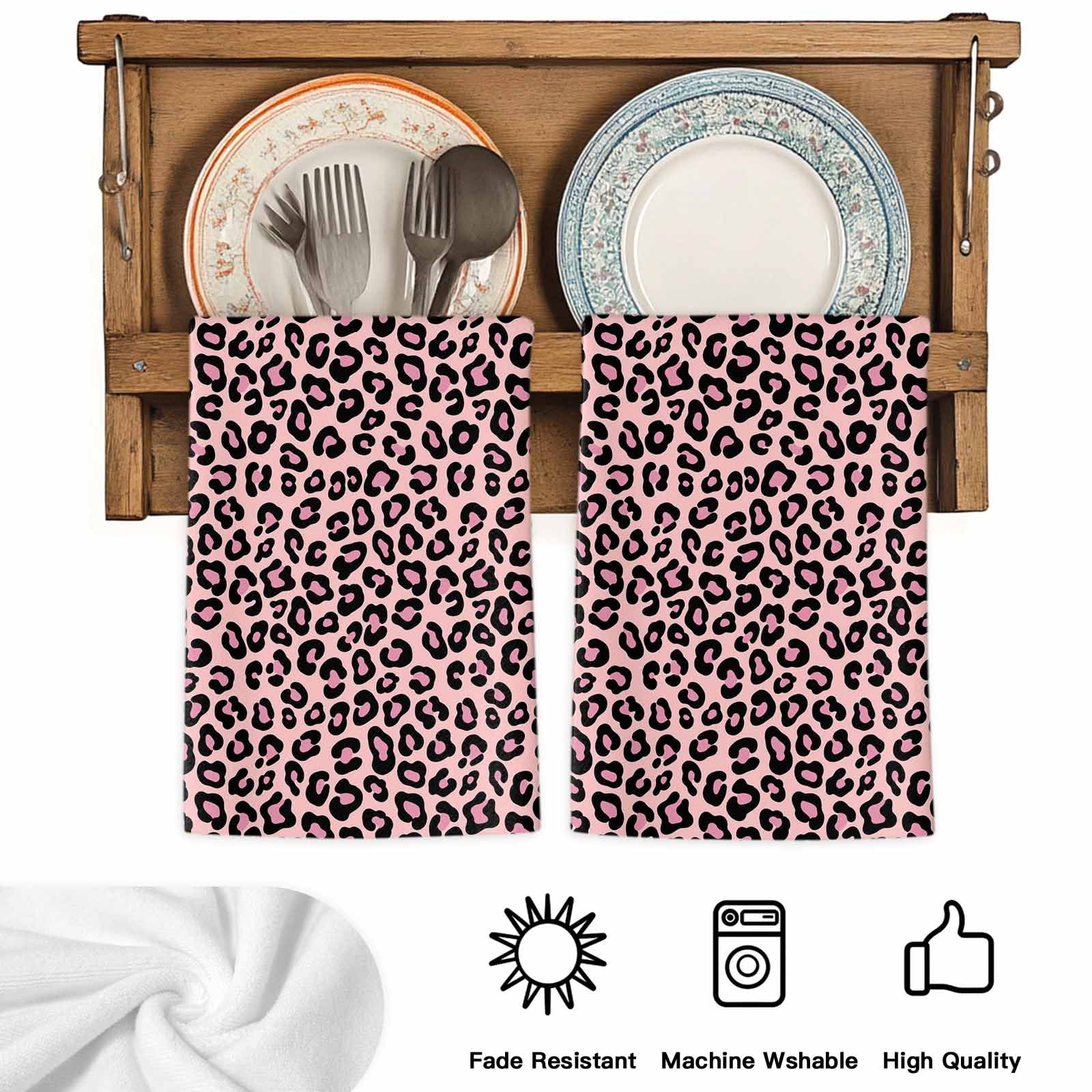 Pink Black Kitchen Towels Set of 3, Elegant Modern Abstract Art Luxury Absorbent Dish Towels for Kitchen, Microfiber Hand Towel, Quick Drying Tea Towel for Cleaning Decorative Dishcloths