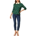 thumbnail image 2 of INSPIRE CHIC Chemisier pour Femme à Col Peter Pan Contrastant Manches 3/4 Blouse Chemises TP Vert Foncé, 2 of 7