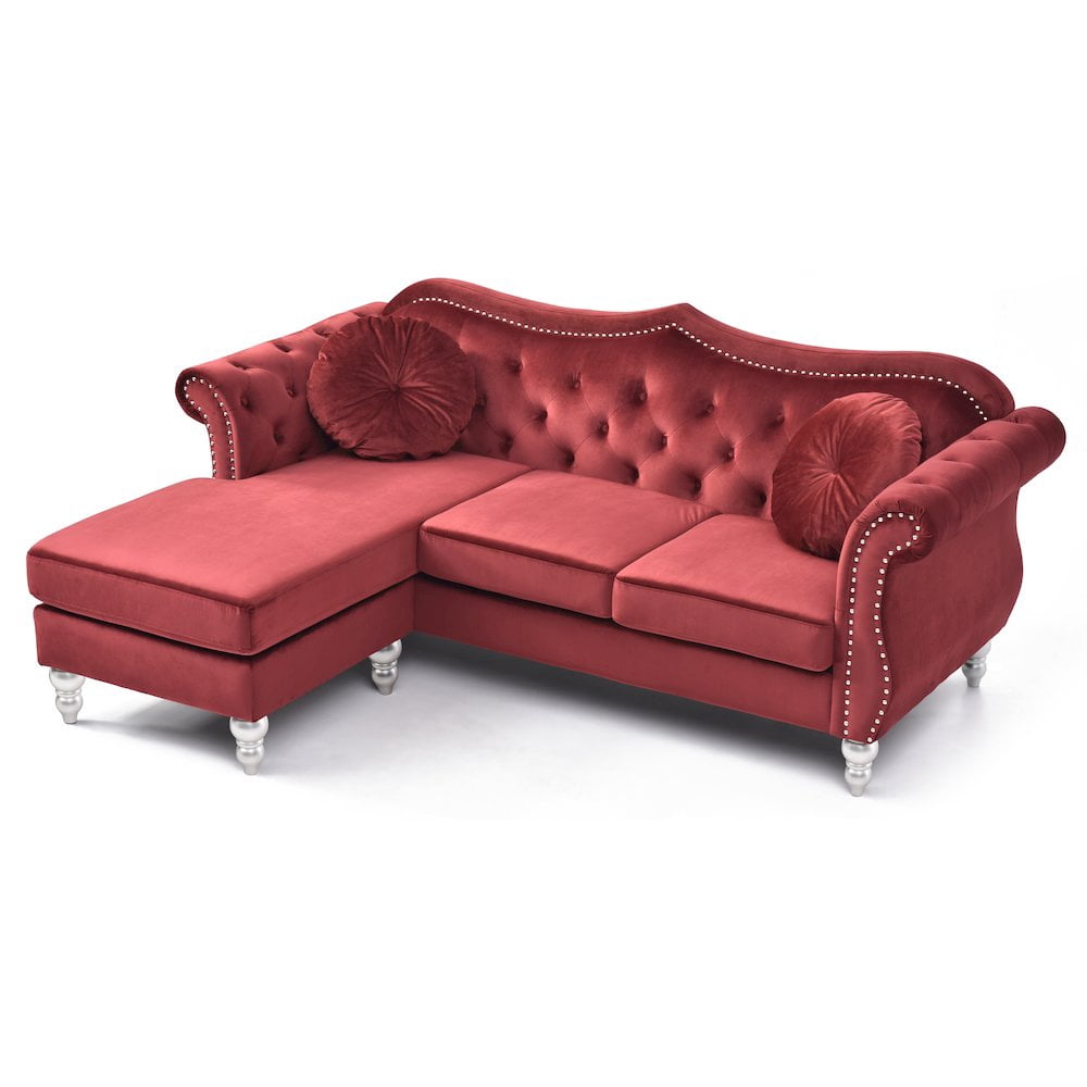 Glory Furniture Hollywood Sofa Chaise in Burgundy Color