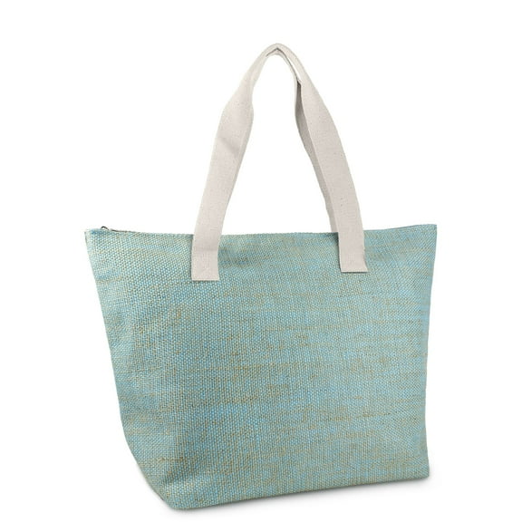 Women's Insulated Turquoise Straw Beach tote Bag with Double Flat Handles