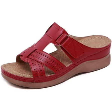 

Sandals Comfortable Women Slip on Slides Summer Wedge Sandals with Arch Support Adjustable Straps Walking Shoes Sandalias