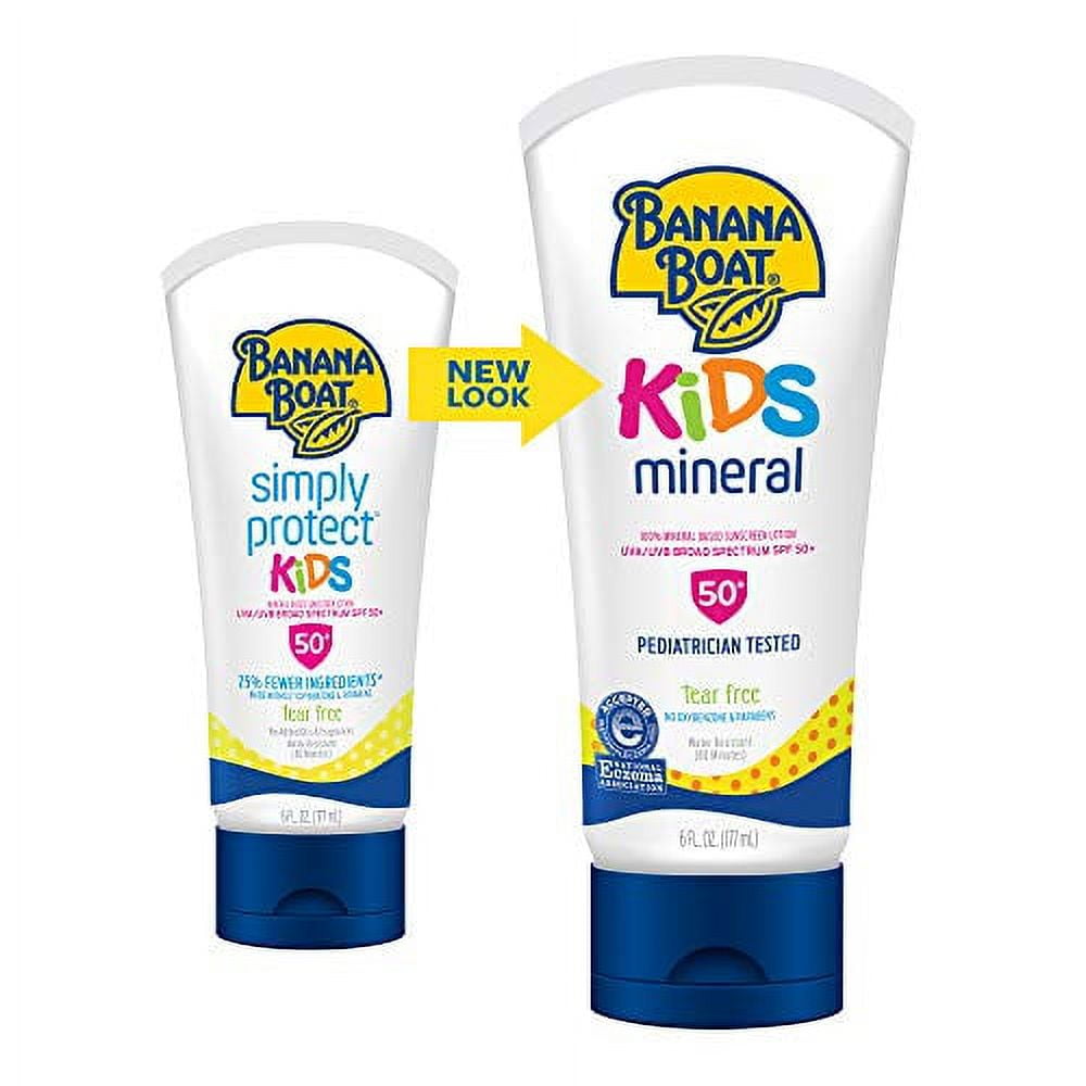 Banana Boat Kids 100% Mineral, Tear-Free, Reef Friendly, Broad Spectrum Sunscreen Lotion, SPF 50, 6oz. 2 Count (Pack of 1)