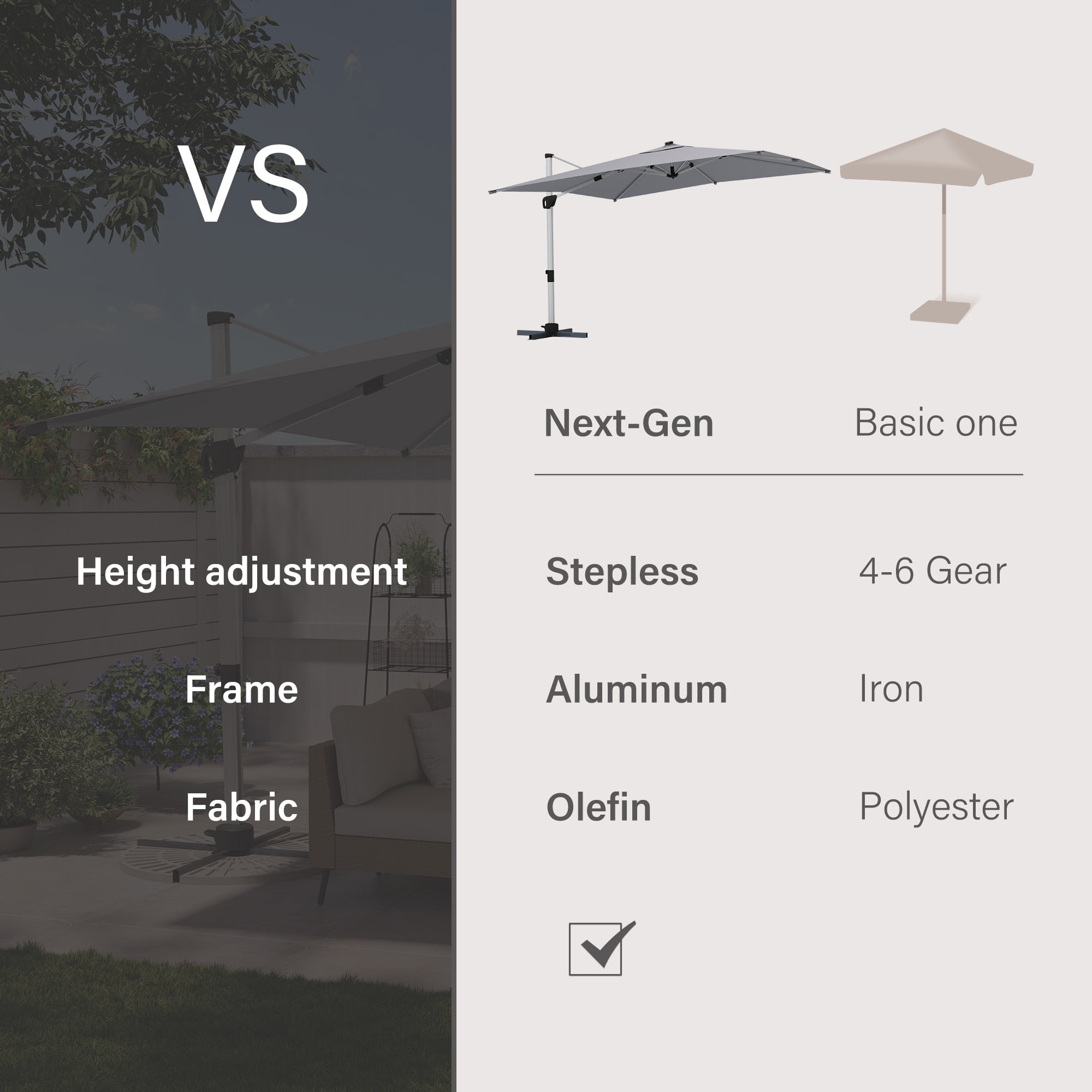 KAMEROUT Outdoor Patio Umbrella with Solar Lights, 10 FT Large Cantilever Windproof Offset Patio Umbrellas for Garden, Deck, Lawn, Pool, Backyard, Gray